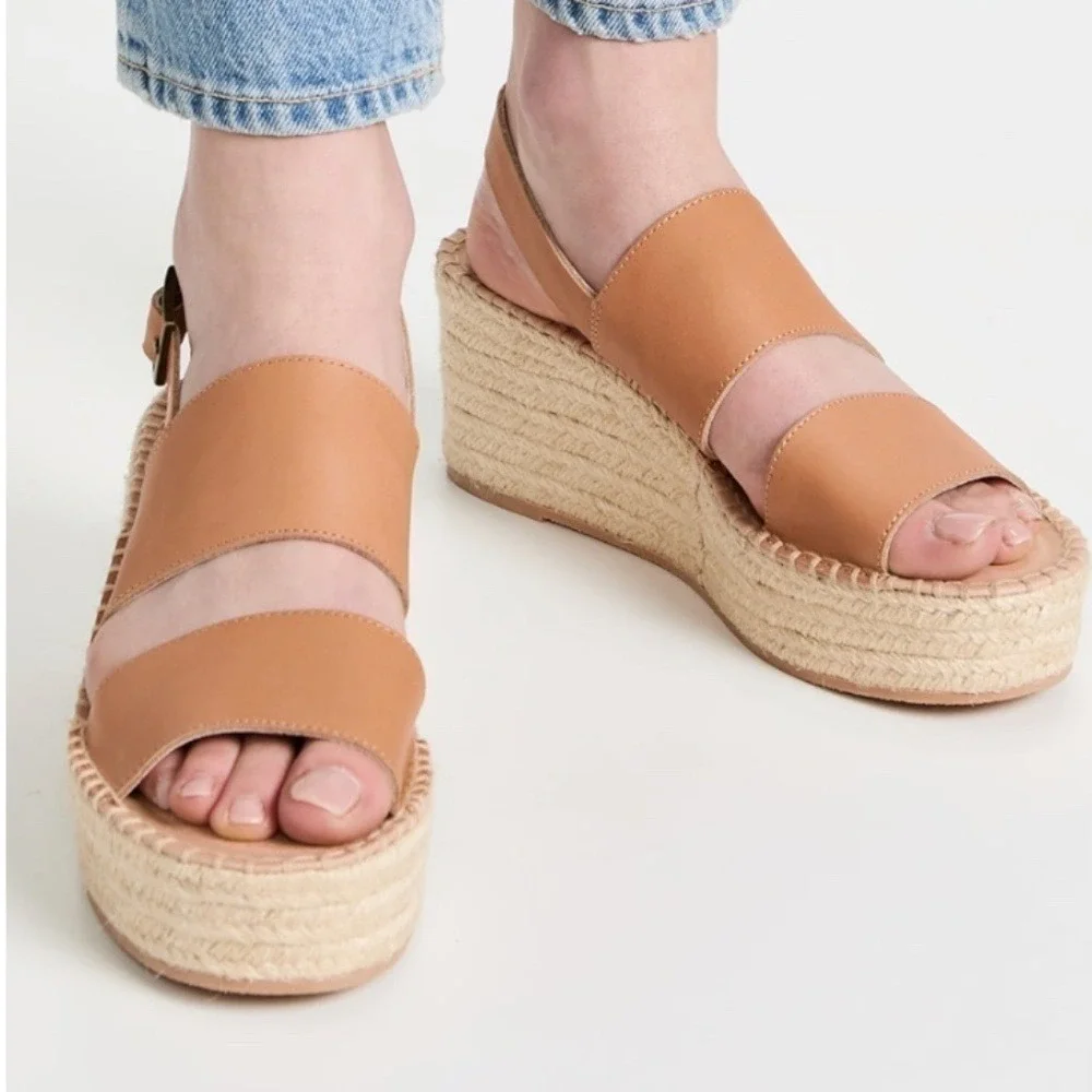 Soludos Women's Carmel Leather Wedge Espadrilles 11‎ Camel Strappy Minimalist